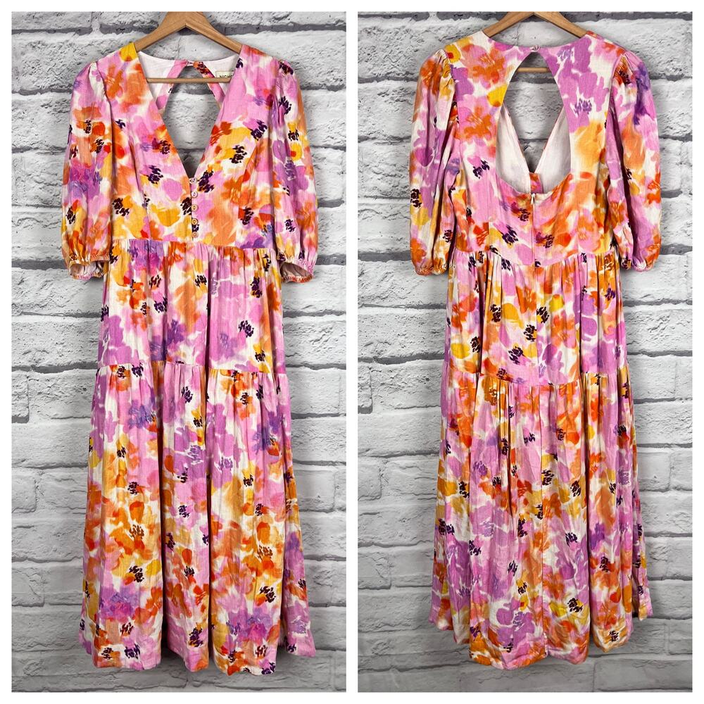 NICHOLAS Women's 8 Watercolor Celie Bassett Floral Linen Blend Resort Maxi Dress - Picture 14 of 14